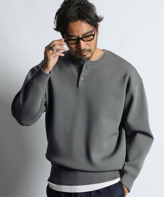 自宅で洗える ウォッシャブル ヘンリーネックニット