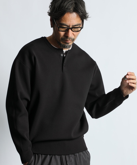 自宅で洗える ウォッシャブル ヘンリーネックニット