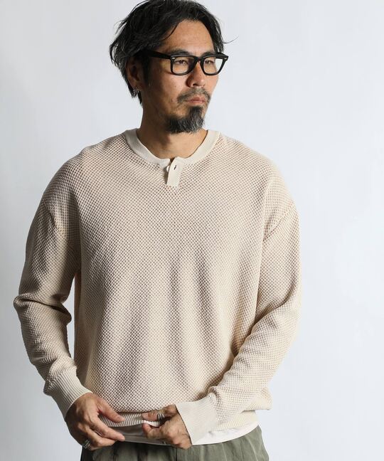 BCIコットン ヘンリーネック メッシュニット