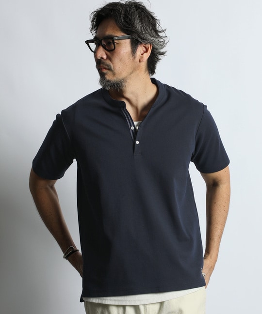 吸水速乾・防シワ クールファイバー Vネック オープンカラー スキッパーTシャツ