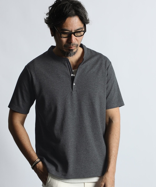 吸水速乾・防シワ クールファイバー Vネック オープンカラー スキッパーTシャツ
