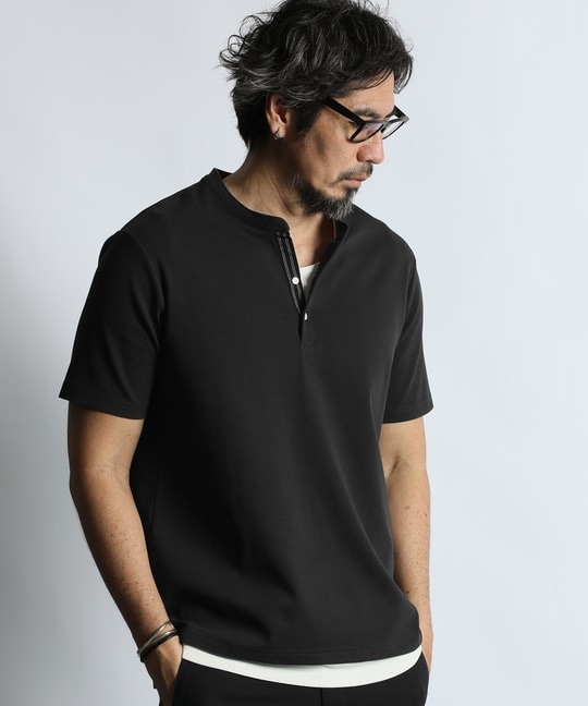 吸水速乾・防シワ クールファイバー Vネック オープンカラー スキッパーTシャツ